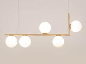 Miniaturka 3 - Lampa wisząca Andy 5 złoty beż z pięcioma białymi szklanymi kloszami