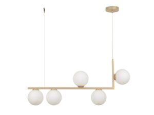 Miniaturka 5 - Lampa wisząca Andy 5 złoty beż z białymi szklanymi kulami na białym tle