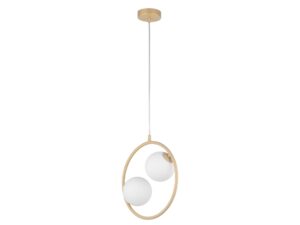 Miniaturka 2 - Lampa wisząca Aqua 2 złoty beż z dwiema białymi kulami, widok całej oprawy na białym tle