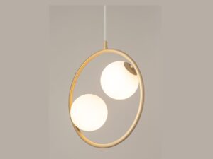 Miniaturka 3 - Lampa wisząca Aqua 2 złoty beż z rozświetlonymi kloszami na beżowym tle