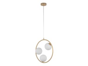 Miniaturka 3 - Lampa wisząca Aqua 3 złoty beż z trzema białymi kulami szklanymi na białym tle