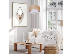 Miniaturka 7 - Lampa Arasona z naturalnym zewnętrznym kloszem w jasnym salonie