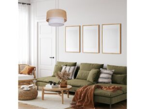 Miniaturka 8 - Beżowa lampa wisząca Arasona nad zieloną sofą w salonie