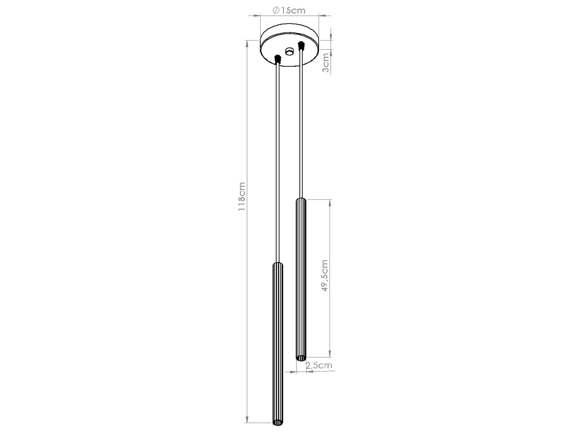 Lampa wisząca ARCANA 2P czarna – rysunek wymiarowy