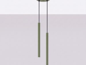 Miniaturka 1 - Lampa wisząca ARCANA 2P zielona oliwka zawieszona przy jasnej ścianie