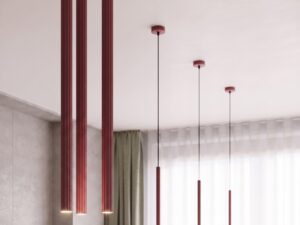 Miniaturka 3 - Lampa wisząca ARCANA 3P burgund nad stołem w jadalni
