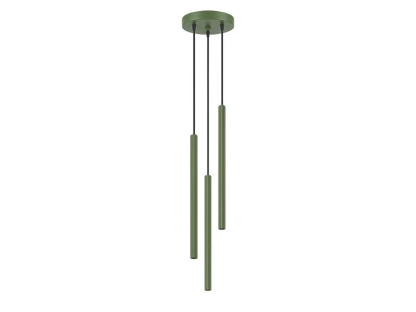 Lampa wisząca ARCANA 3P zielona oliwka na białym tle