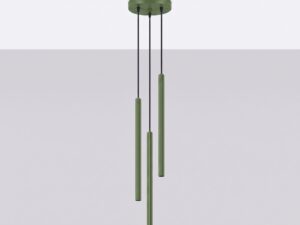 Miniaturka 1 - Lampa wisząca ARCANA 3P zielona oliwka zawieszona przy jasnej ścianie