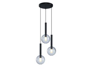 Miniaturka 1 - Czarna lampa wisząca Arelano G9 z trzema szklanymi kulami na białym tle