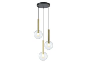 Miniaturka 5 - Złota lampa wisząca Arelano G9 z trzema szklanymi kulami na białym tle