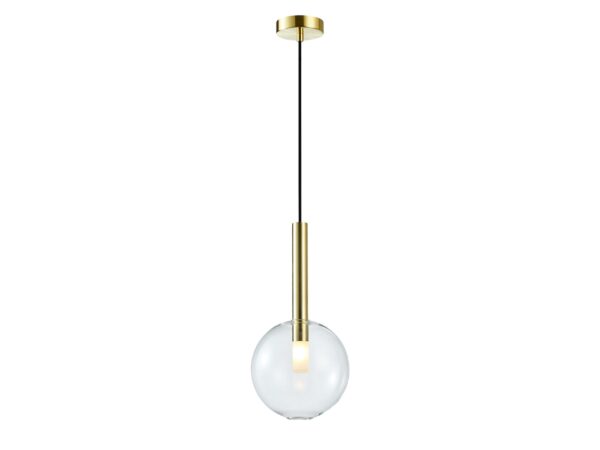 Lampa wisząca Arelano złota, jeden szklany klosz 20 cm na białym tle