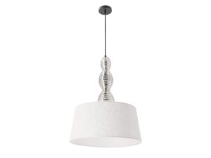 Miniaturka 2 - Lampa wisząca Aremena z białym materiałowym abażurem i dekoracją ze srebrzystego szkła
