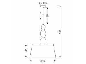 Miniaturka 1 - Rysunek wymiarowy lampy wiszącej Aremena z abażurem 45 cm i wysokością 135 cm