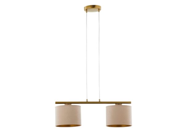 Lampa wisząca Ariel 2 złota szczotkowana z dwoma beżowymi abażurami