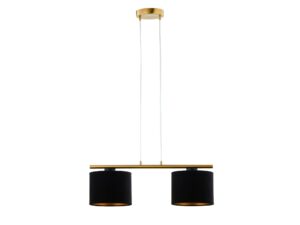 Miniaturka 1 - Lampa wisząca Ariel 2 złota szczotkowana z dwoma czarnymi abażurami