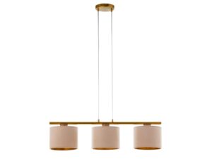Miniaturka 5 - Lampa wisząca Ariel 3 ze złotym stelażem i beżowymi abażurami