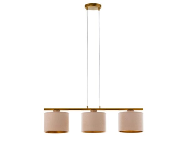 Lampa wisząca Ariel 3 ze złotym stelażem i beżowymi abażurami