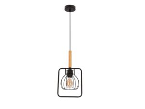 Miniaturka 2 - Czarna lampa wisząca Arilia z drewnianym detalem i podwójnym metalowym kloszem