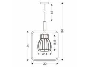 Miniaturka 1 - Rysunek wymiarowy lampy Arilia 110 cm wysokości i 20 cm szerokości