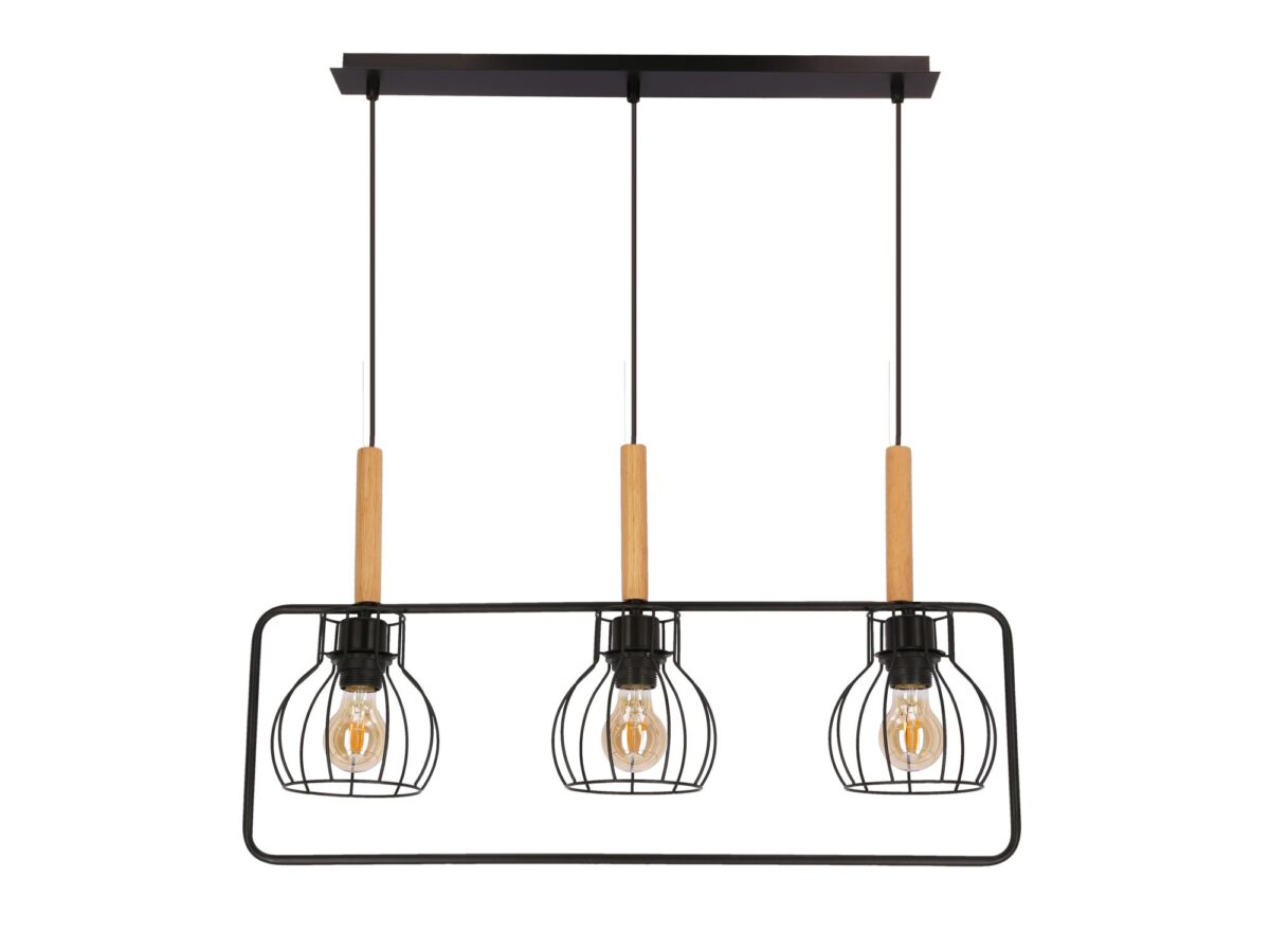 Lampa wisząca Arilia czarna 3-punktowa z drewnem