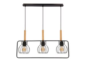 Miniaturka 2 - Lampa wisząca Arilia czarna z trzema ażurowymi kloszami i drewnianymi elementami