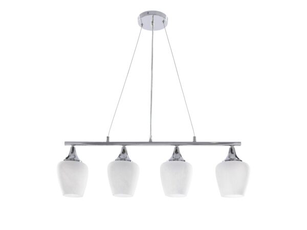Lampa wisząca Aromora chromowana z czterema białymi kloszami