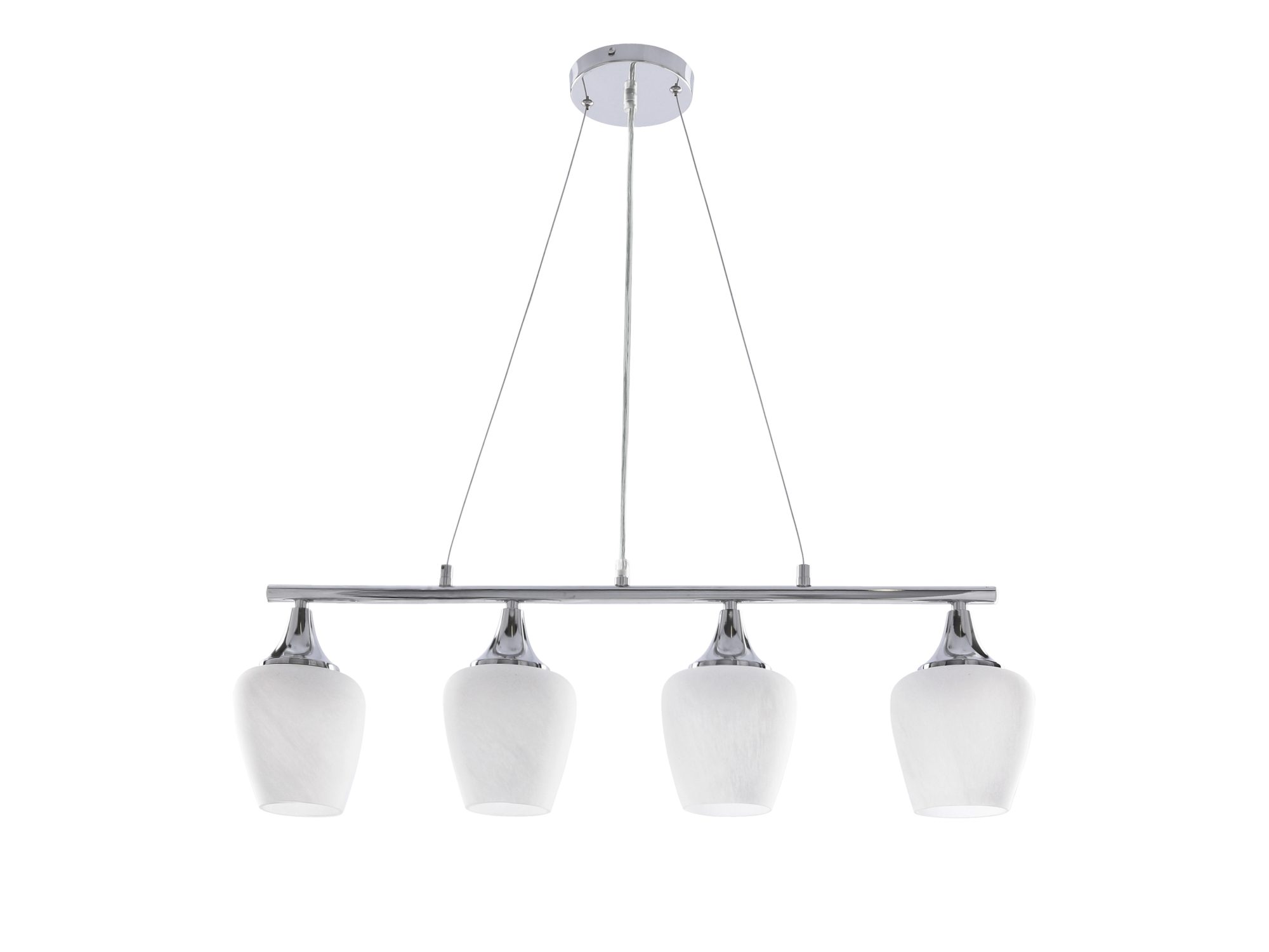 Lampa wisząca Aromora chromowana z czterema białymi kloszami