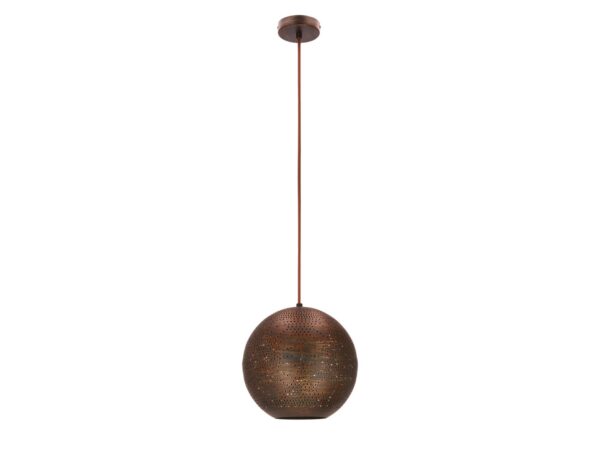 Lampa wisząca Arotio z brązowym kulistym ażurowym kloszem na długim zawieszeniu