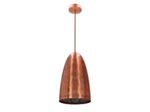 Miniaturka 2 - Lampa wisząca Arotio miedziana z ażurowym metalowym kloszem stożkowym