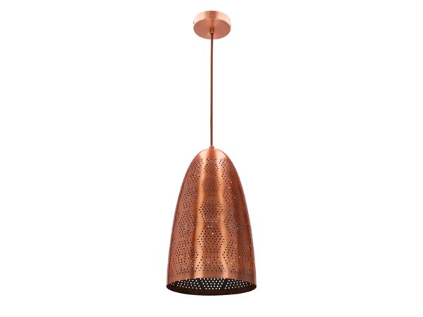 Lampa wisząca Arotio miedziana z ażurowym metalowym kloszem stożkowym