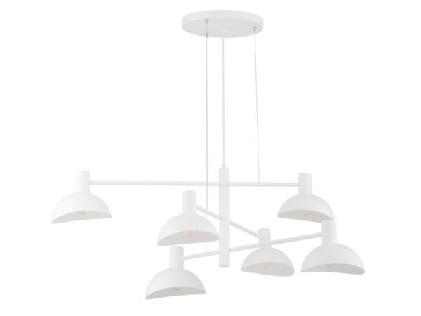 Lampa wisząca Artis 6 biała z sześcioma metalowymi kloszami na białym tle