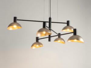 Miniaturka 5 - Lampa wisząca Artis 6 czarno-złota z sześcioma zapalonymi kloszami