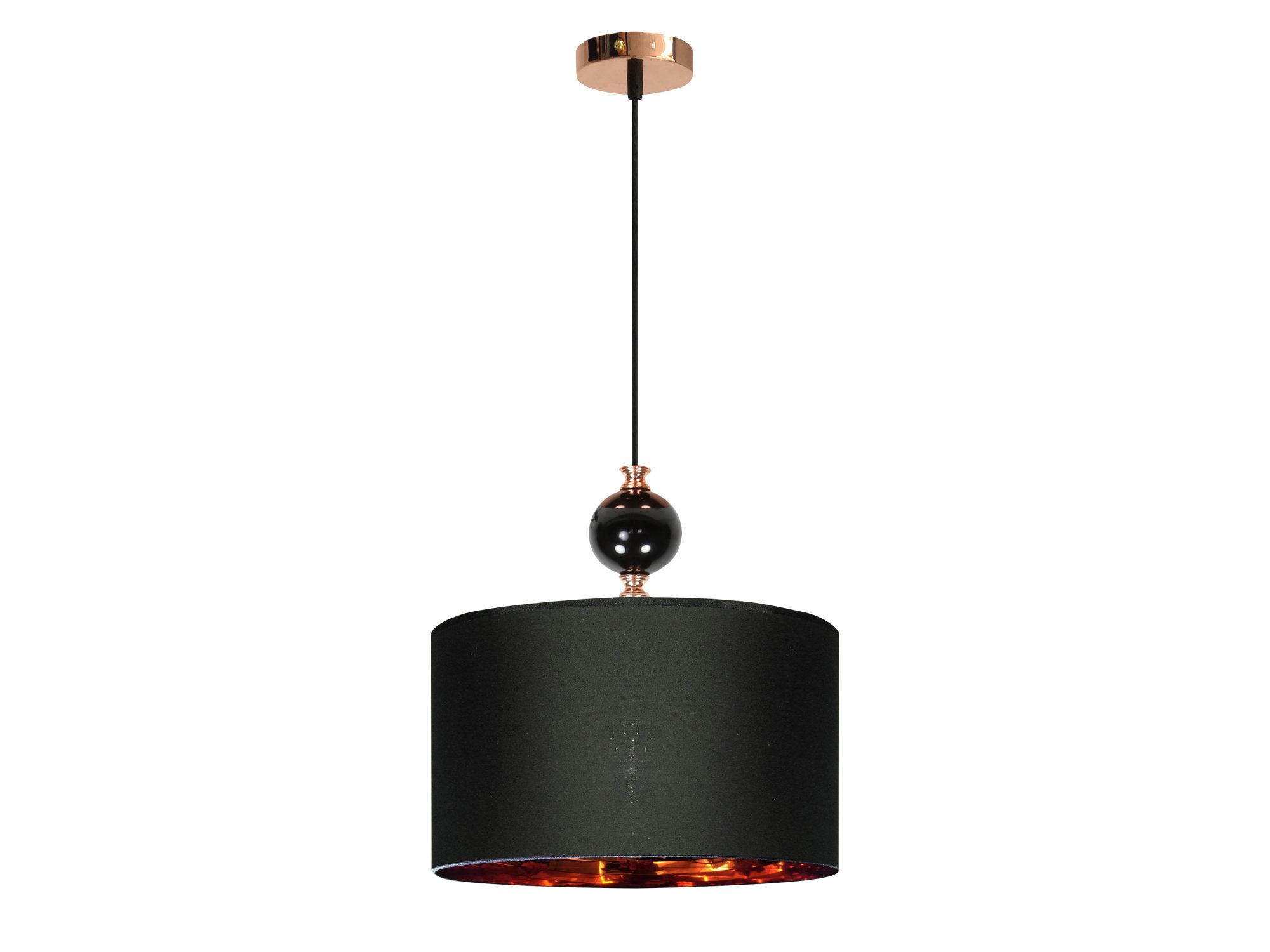 Lampa wisząca Astava z czarnym cylindrycznym abażurem i miedzianym wnętrzem