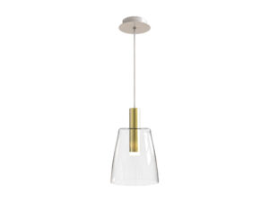 Miniaturka 2 - Lampa wisząca Astedia ze złotym trzonem i stożkowym kloszem szklanym