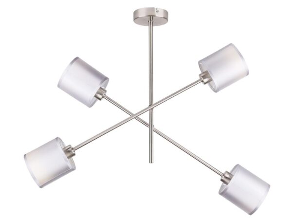 Lampa wisząca Astemona z czterema cylindrycznymi szarymi abażurami i satynowym stelażem