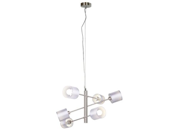 Lampa wisząca Astemona z sześcioma szarymi materiałowymi abażurami na stalowym zawieszeniu
