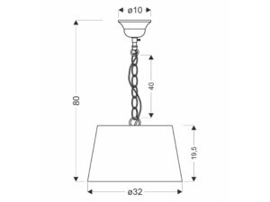 Miniaturka 1 - Rysunek wymiarowy lampy wiszącej Astivora z kremowym abażurem o średnicy 32 cm