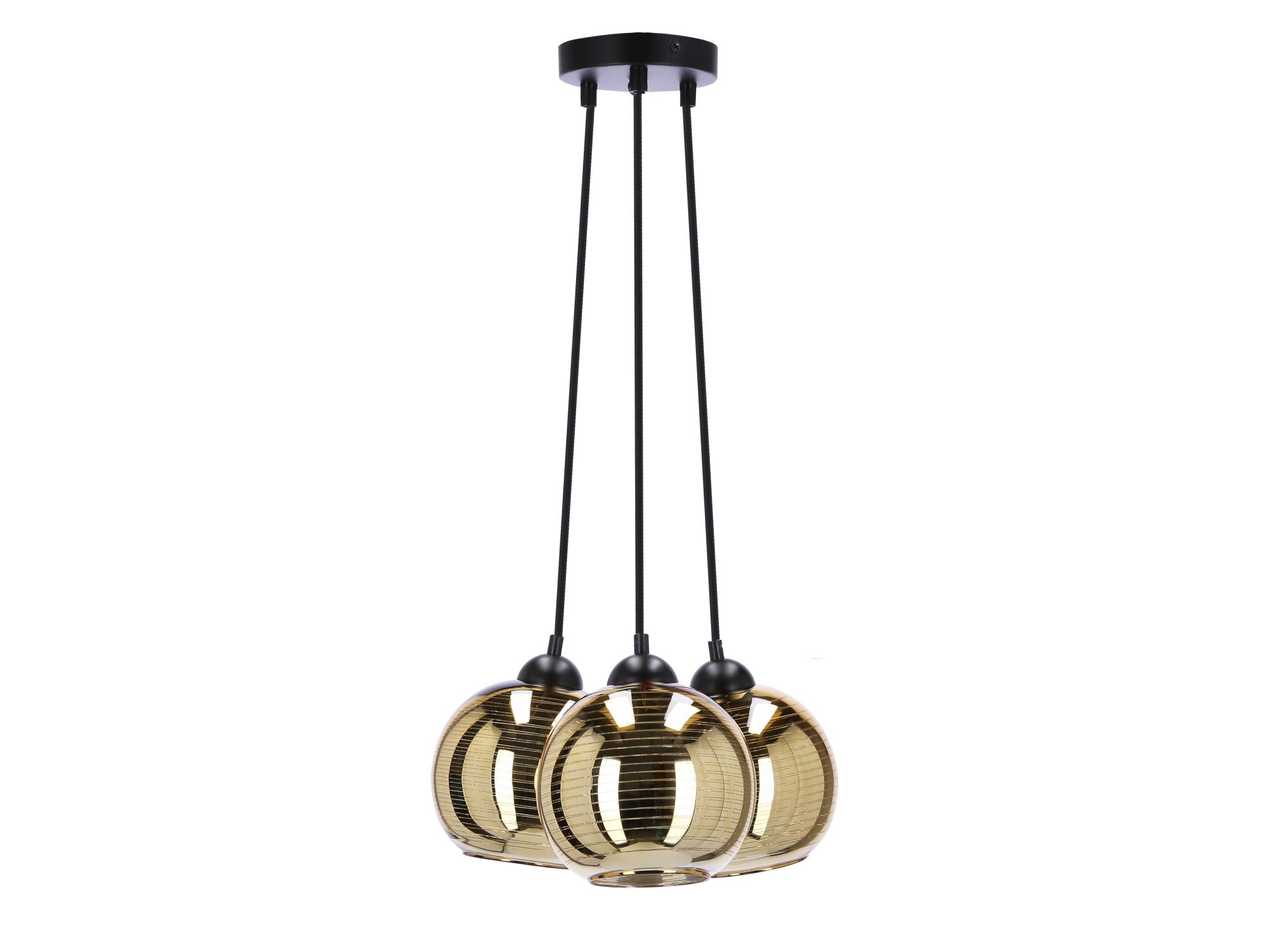 Lampa wisząca Astomo z czarnym zawieszeniem i złotymi kloszami