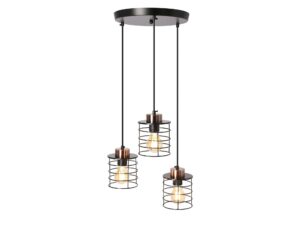 Miniaturka 2 - Lampa wisząca Astosa z trzema czarnymi metalowymi kloszami i złotymi akcentami