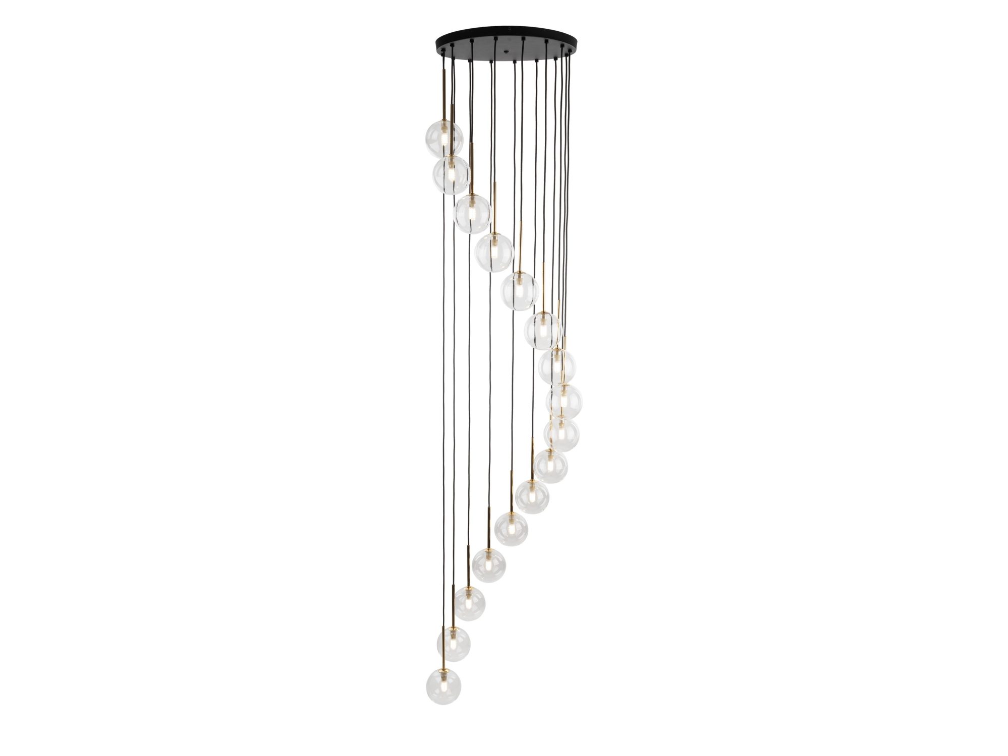 Lampa wisząca Aurora 16-punktowa z przezroczystymi szklanymi kloszami, ujęcie całej oprawy