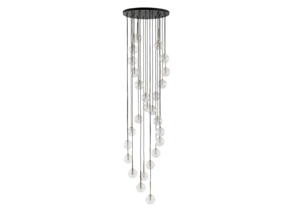 Lampa wisząca Aurora 26-punktowa z przezroczystymi szklanymi kloszami na białym tle