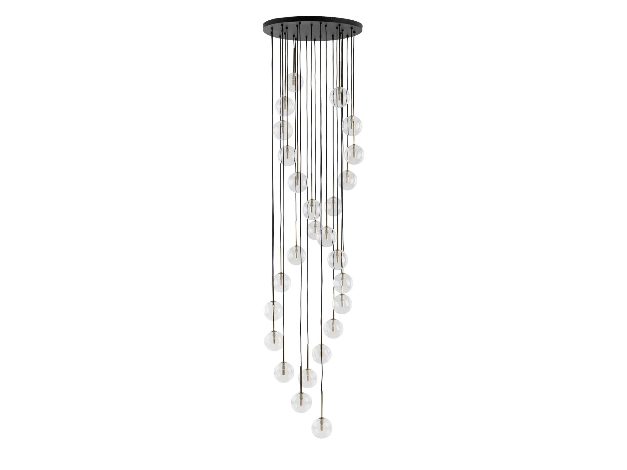 Lampa wisząca Aurora 26-punktowa z przezroczystymi szklanymi kloszami na białym tle