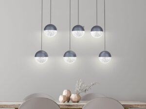 Miniaturka 1 - Szara lampa Avadino z sześcioma kloszami nad stołem w jadalni
