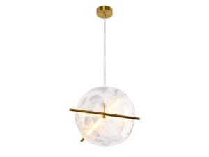 Miniaturka 4 - Lampa wisząca Avatona biały okrągły klosz i mosiężna listwa, na białym tle