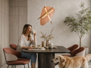 Miniaturka 2 - Lampa wisząca Avatona bursztynowa nad stołem w jadalni