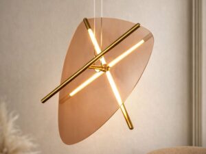 Miniaturka 1 - Lampa wisząca Avatona bursztynowa z zapalonym LED z bliska