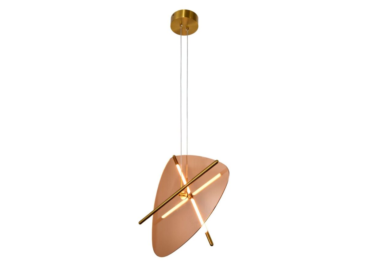 Lampa wisząca LED Avatona mosiężna z bursztynowym szkłem