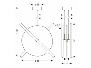 Miniaturka 3 - Rysunek wymiarowy lampy wiszącej Avatona 180 na 45 na 14 cm