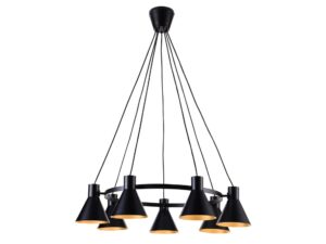Miniaturka 3 - Lampa wisząca Avelano czarna z siedmioma stożkowymi kloszami o złotych wnętrzach
