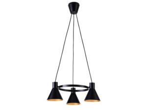 Miniaturka 1 - Lampa wisząca Avelano z trzema czarnymi kloszami i złotym wnętrzem